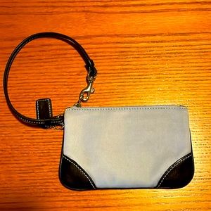 Vintage Coach wristlet, blue cloth.
